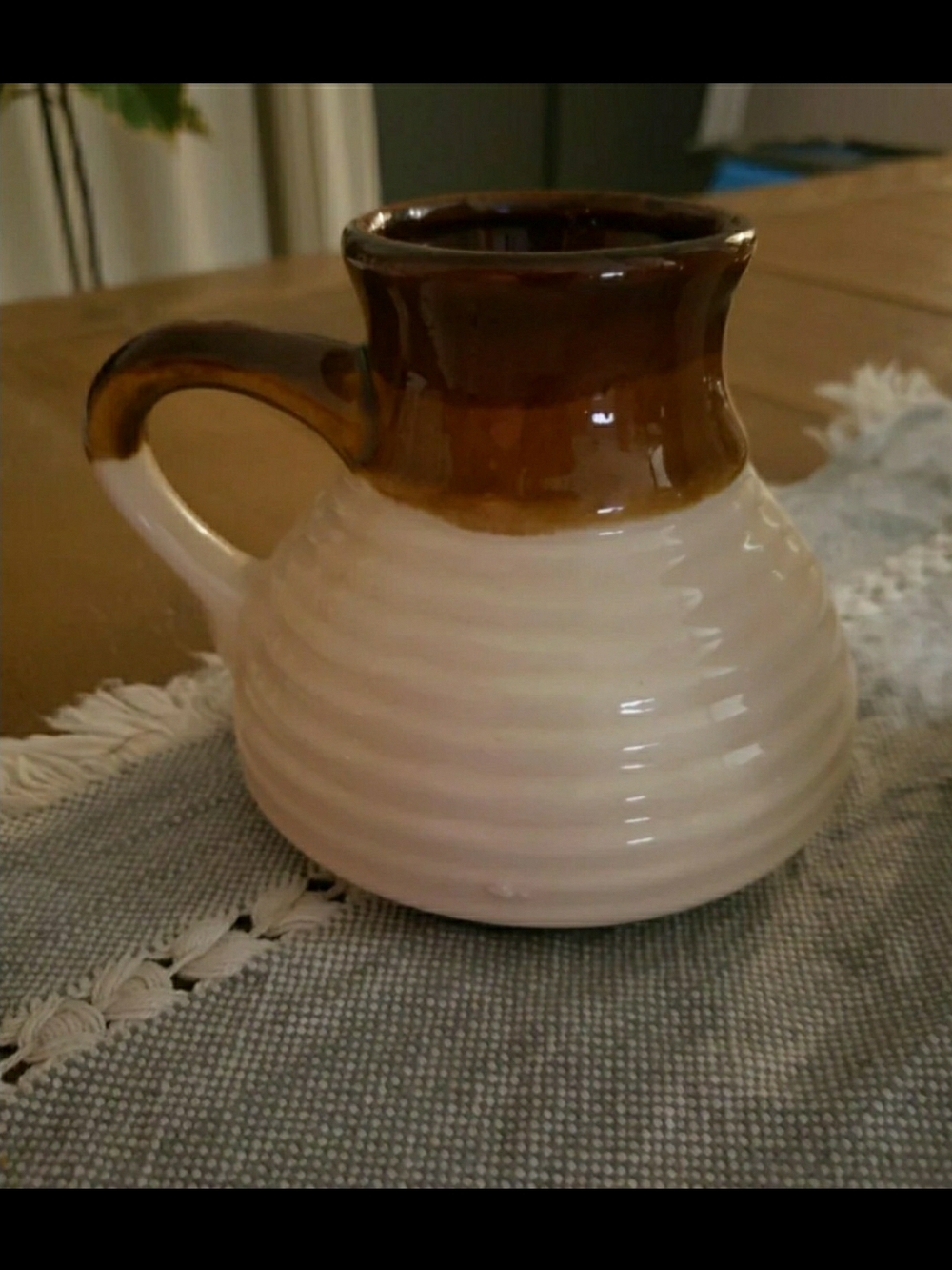 Vintage-Style Two-Tone Ceramic Pitcher Jug - Brown and Cream
